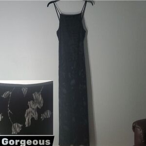 Bebe Dress women's sz small black gown lined sheer Fabric cut-outs strappy glam